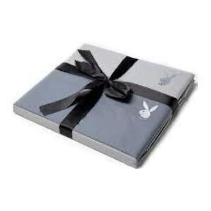Playboy Queen Size Duvet Cover & Pillow Sham Set Gray Reversible 100% Cotton New
